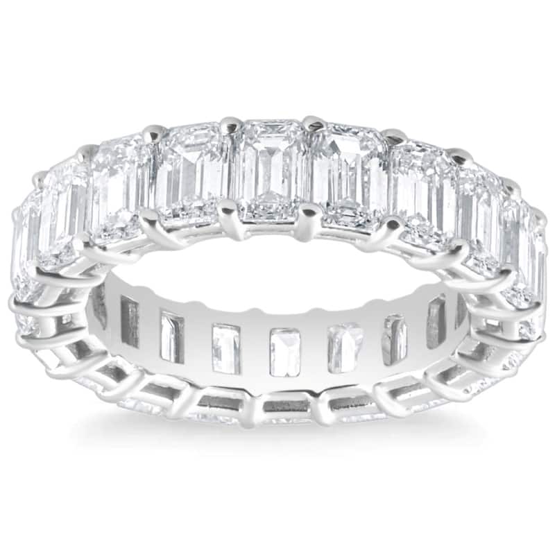 Bliss Diamond 6Ct Emerald Cut Diamond Eternity Ring Lab Grown White or Yellow Gold - 8.5 - White