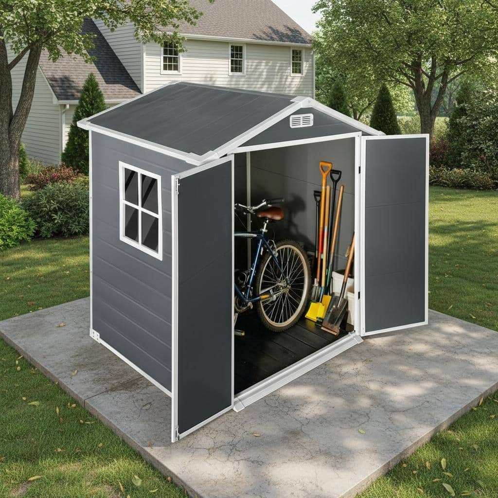 6x4 Ft Plastic Outdoor Storage with Floor and Lockable Door Plastic Garden Shed for Backyard,Lawn,Gray