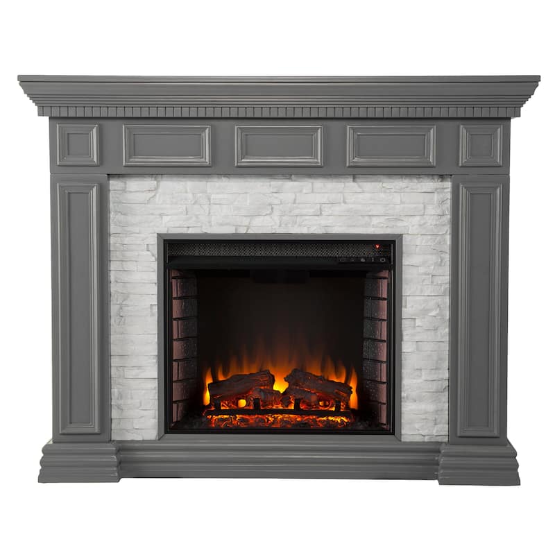SEI Furniture Dalaro Modern Electric Fireplace with Faux Stone Mantel