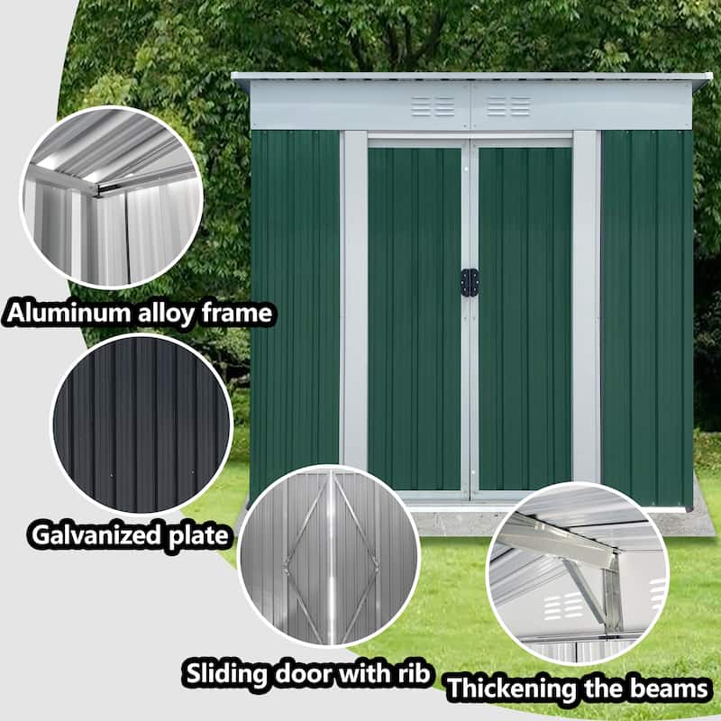 Outdoor Storage Shed Pent Roof Tool Shed with Lockable Sliding Door Apex Roof Metal Garden Shed for Backyard