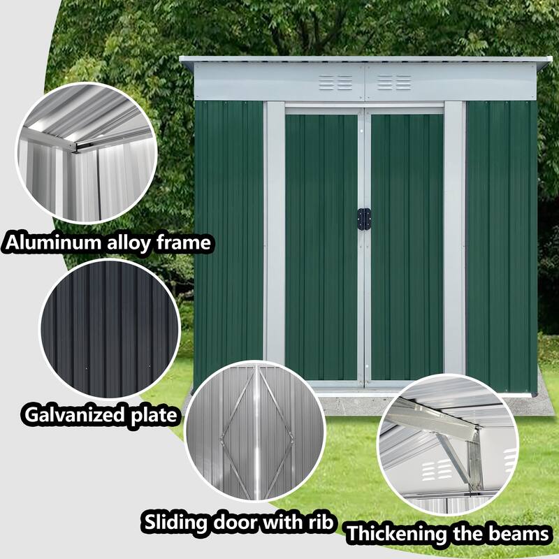 Outdoor Storage Sheds 6FTx4FT Pent Roof, High-Quality Metal Sheds, Green
