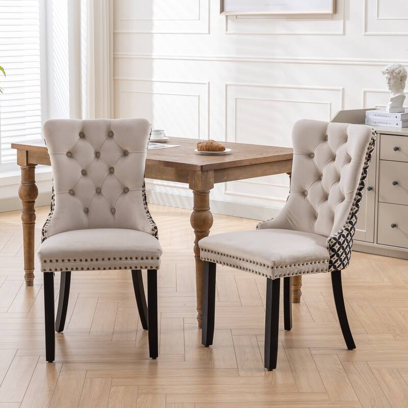 Classic Velvet Dining Chairs, High-end Tufted Solid Wood Contemporary Velvet Upholstered Dining Chair with Wood Legs Nailhead