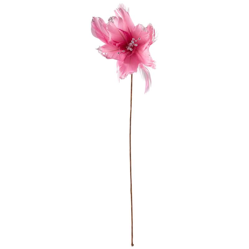 Glittered Feather Poinsettia Artificial Christmas Pick - 13.75" - Pink