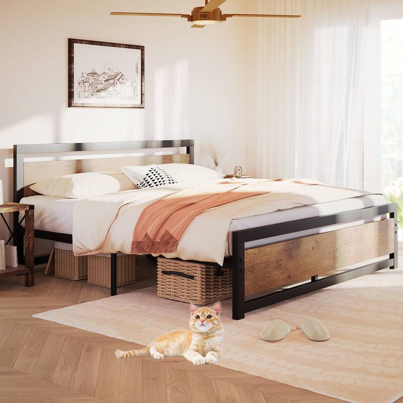 Heavy Duty 13.8-inch Metal Platform Bed Frame Sturdy Iron slats - King