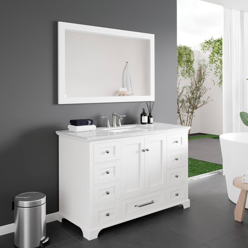 Eviva Sun Rectangular Matte White Wooden Framed Mirror