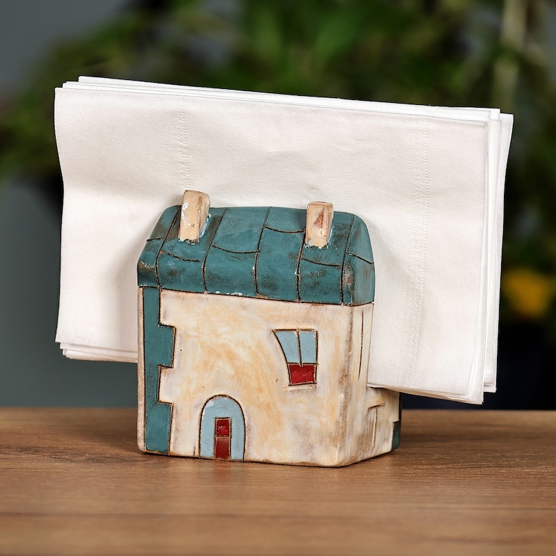 Novica Handmade Peaceful Home Ceramic Napkin Holder (Medium)