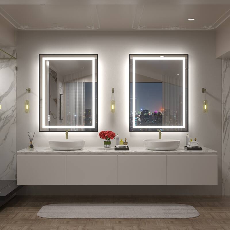 Black Metal Framed LED Front Light and Backlit Anti-Fog Wall Bathroom/ Vanity Mirror