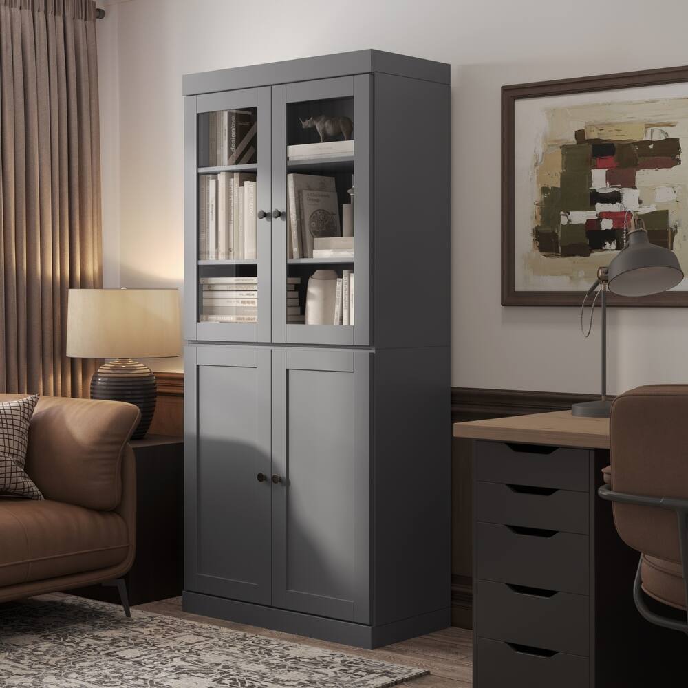 Palace Imports 100% Solid Wood 6-Shelf Bookcase, Shaker & Clear Glass Doors, Adjustable Shelves, 32" Wide, 71.5" Tall