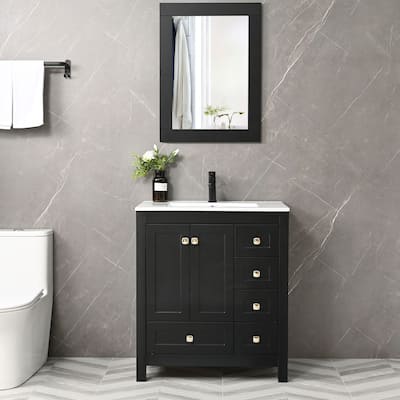 Eclife 30'' Bathroom Vanities Cabinet with Sink Combo Set Drop in Ceramic Sink Matte Black Faucet Mirror