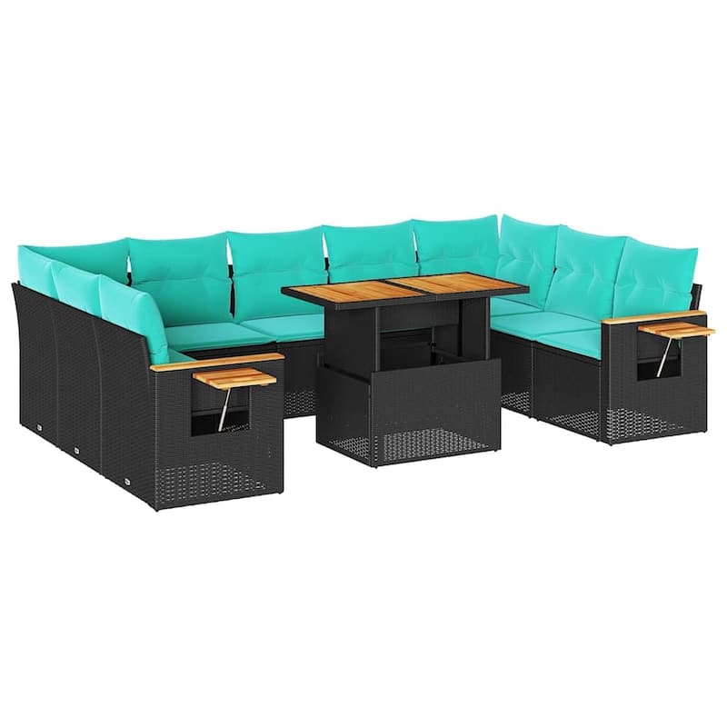 vidaXL Patio Sofa Set with Cushions Outdoor Furniture 10 Piece Poly Rattan - 21.7 x 24.4 x 27.2