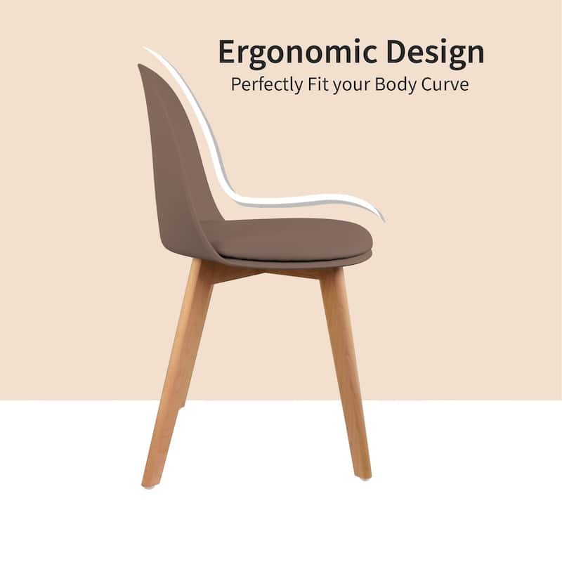 Set of 4 Plastic Dining Chairs Padded Cushion Faux Leather Wooden Legs For Kitchen Waiting Room Outdoor Party