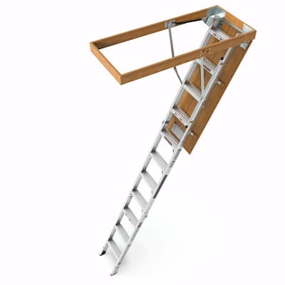 Aluminum Attic Ladder: 350-Pound Capacity, Fits 22 1/2" x 54" Opening, Suitable for 7-10ft Ceilings