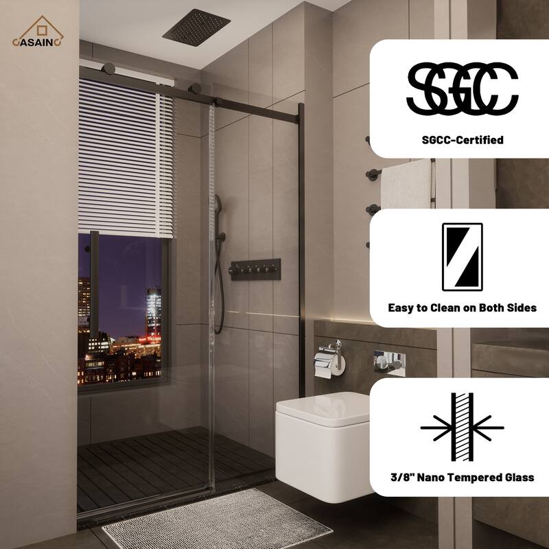 CASAINC 48 in. W x 76 in. H Sliding Frameless Shower Door with SGCC Certification