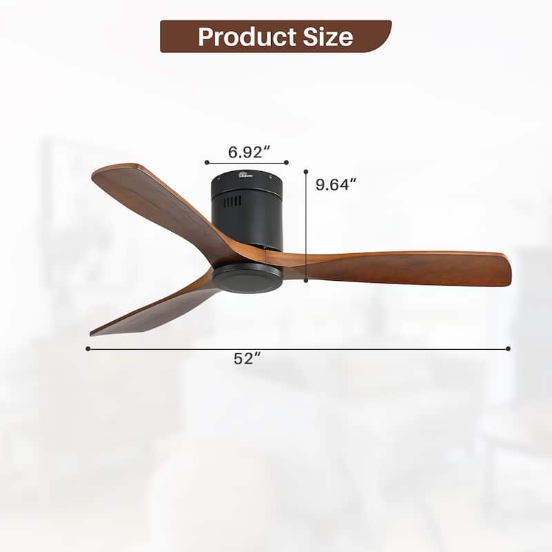 52 Inch Noiseless Flush Mount Ceiling Fan with Remote/Smart App Control,Dimmable Lights Optional,Reversible Motor