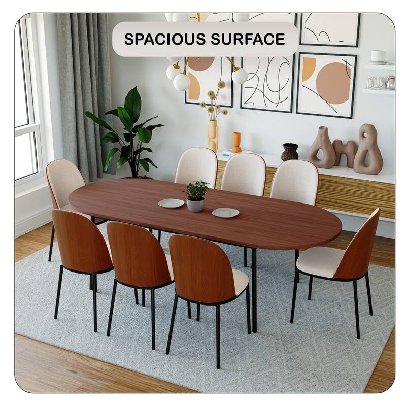 Tule Modern 9-Piece Dining Set with Solid Wood Top Oval Dining Table and Fabric Upholstered Black Steel Legs