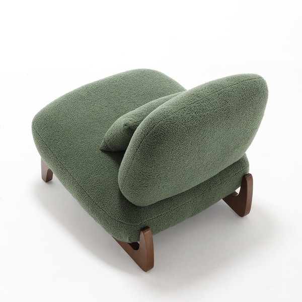 Modern Armchair - Green Seat with Boucle Fabric and Rubberwood Frame
