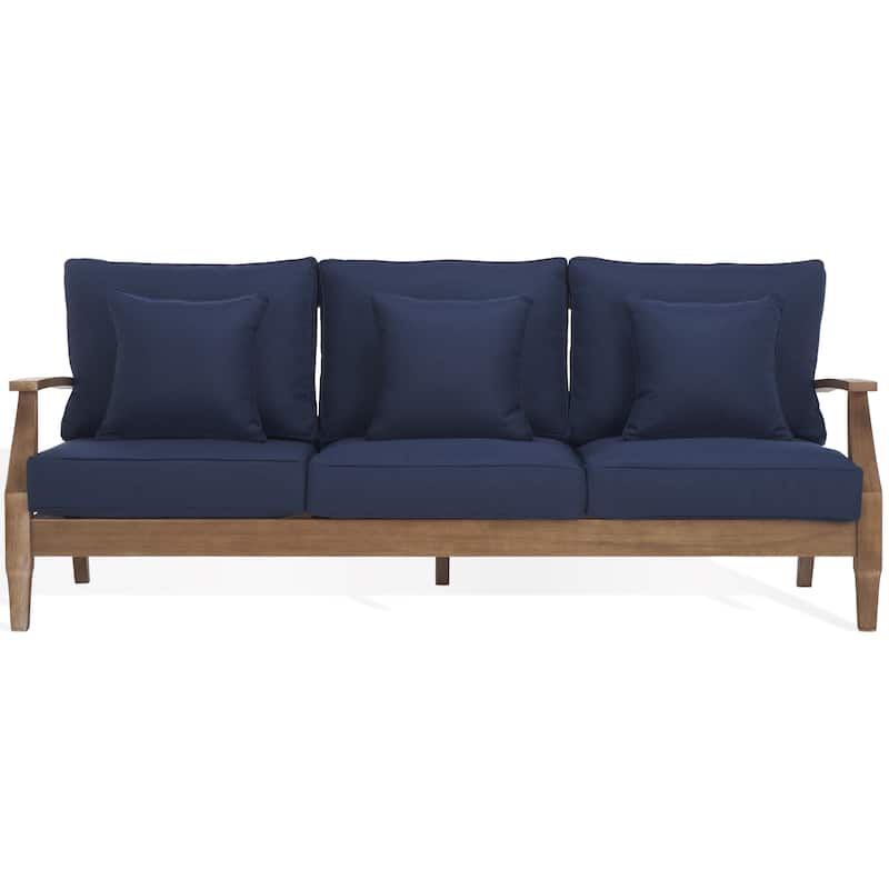 SAFAVIEH Couture Martinique Wood Patio Sofa - Natural / Navy