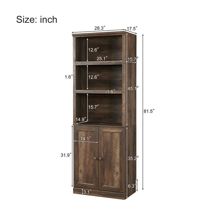 3 Open Shelves Bookcase Side Cabinet Storage Shelves,1 Doors Bookshelf with USB Port,Suitable for Home Office Storage