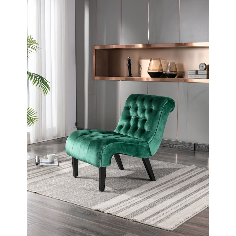 Green Modern 22.83" Upholstered Buttons Tufted Accent Chair with Wooden Legs for Living Room