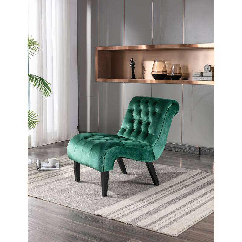 Velvet Upholstered Accent Chair Living Room Armless Leisure Lounge Chair, Comfortable Deep Buttons Backrests Chair