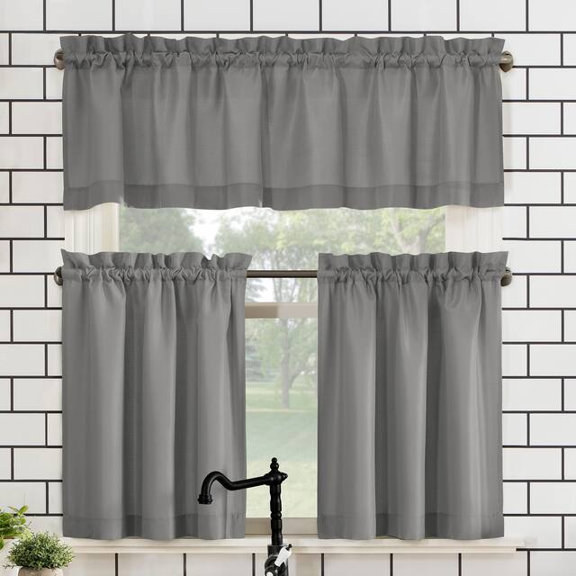 No. 918 Martine Microfiber Semi-Sheer Rod Pocket Kitchen Curtain Valance and Tiers Set