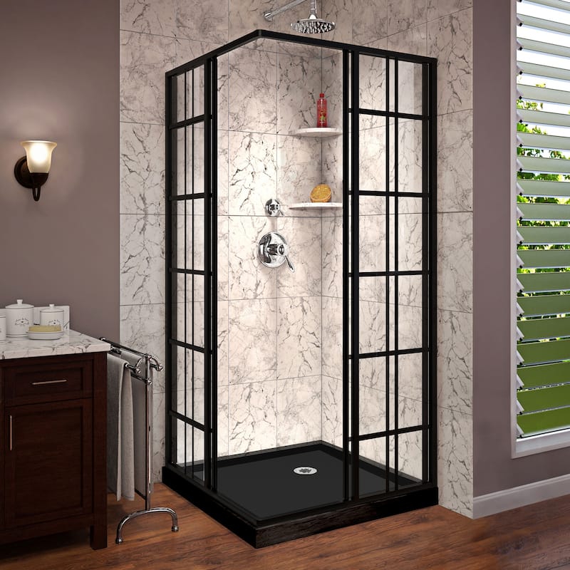 DreamLine French Corner 42 in. D x 42 in. W x 74 3/4 in. H Framed Sliding Shower Enclosure and Shower Base Kit - 42" x 42"