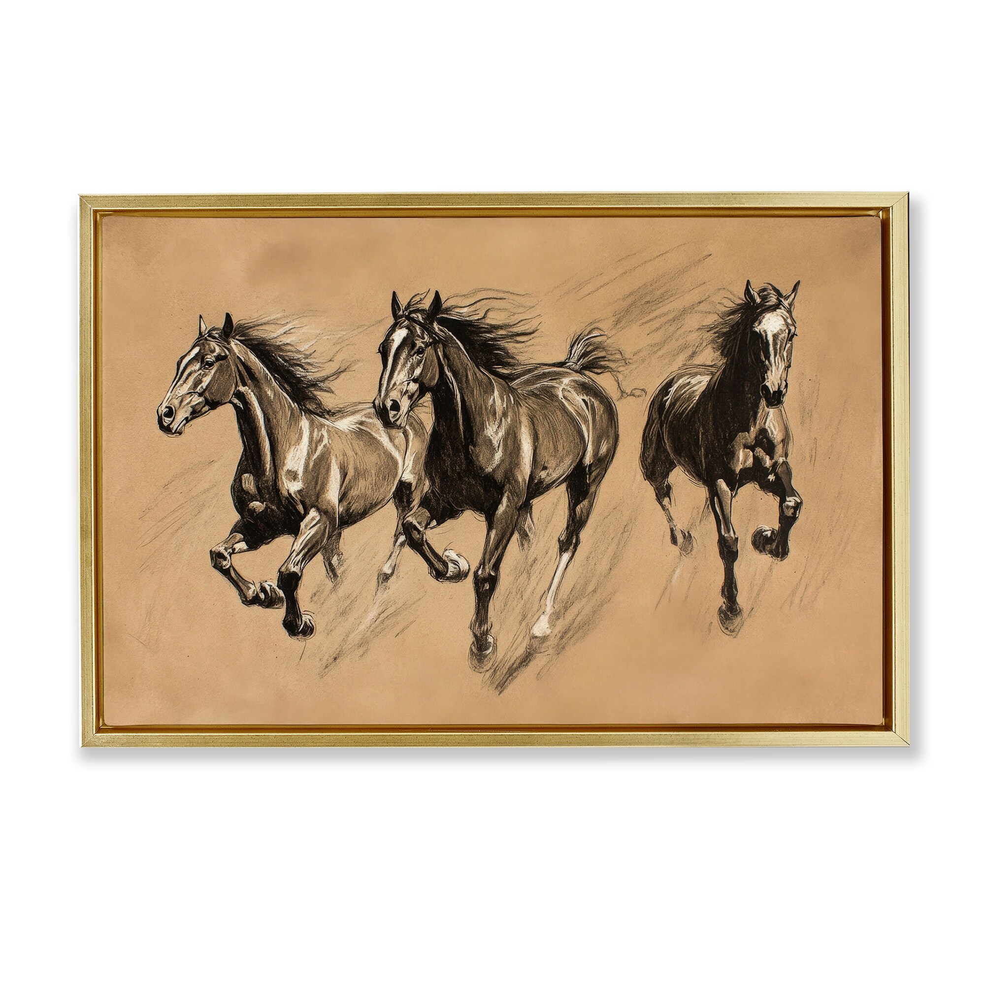 Stupell Running Free Horse Trio Framed Floater Canvas Wall Art Design By Petal Prints Design