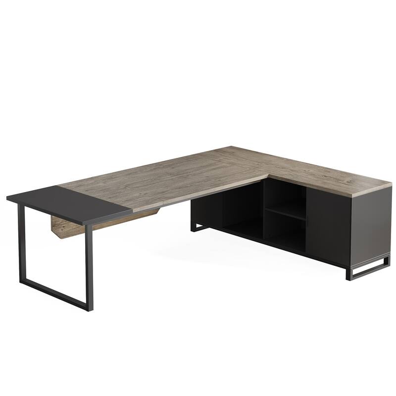 70.8-Inch L Shaped Executive Computer Desk with Storage Cabinet and Shelf