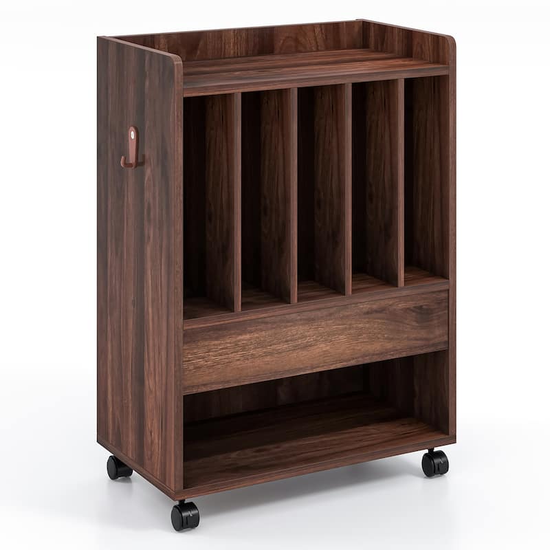 Gymax Record Player Stand on Wheels w/ Pull-out Drawer & Open Shelf