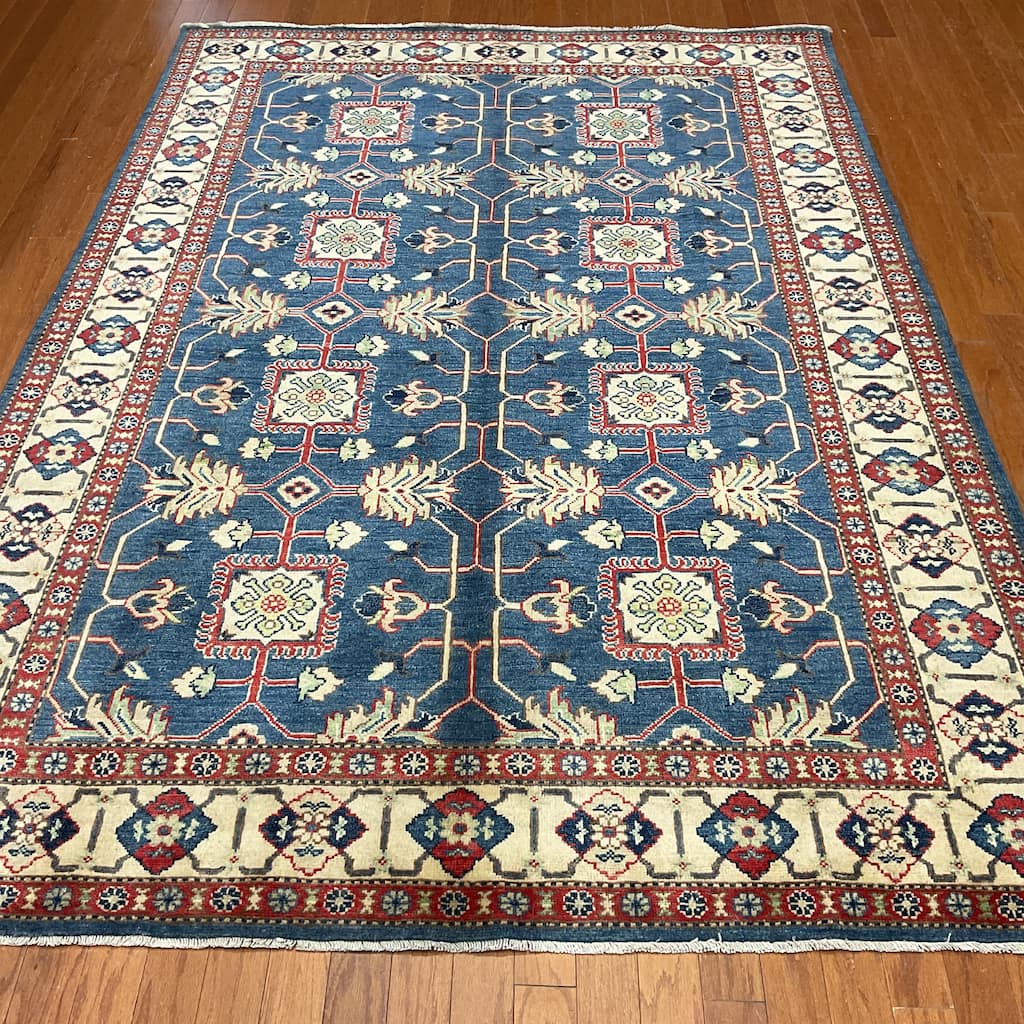 HERAT ORIENTAL Handmade Kazak Vegetable Dye Wool Rug - 5'11" x 8'