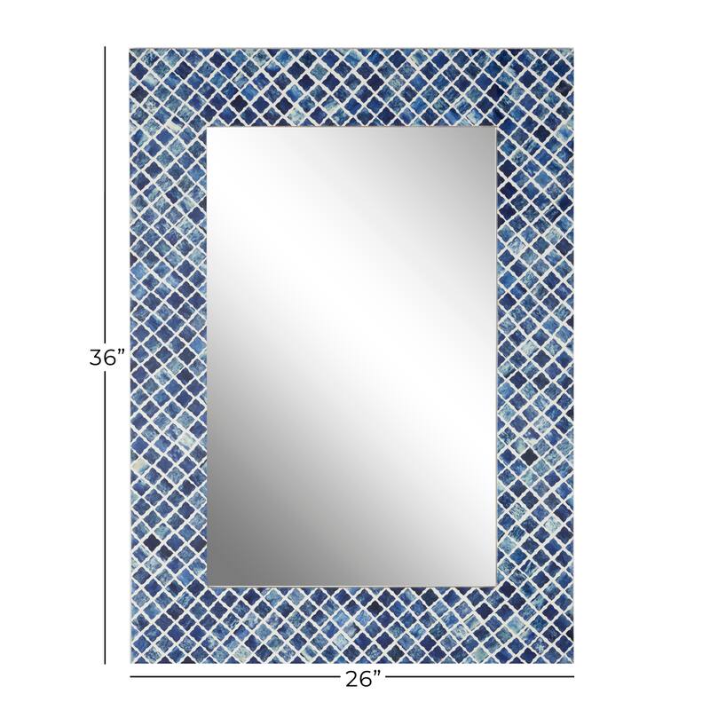 Blue Wood Quatrefoil Room Wall Mirror with Bone Inlay