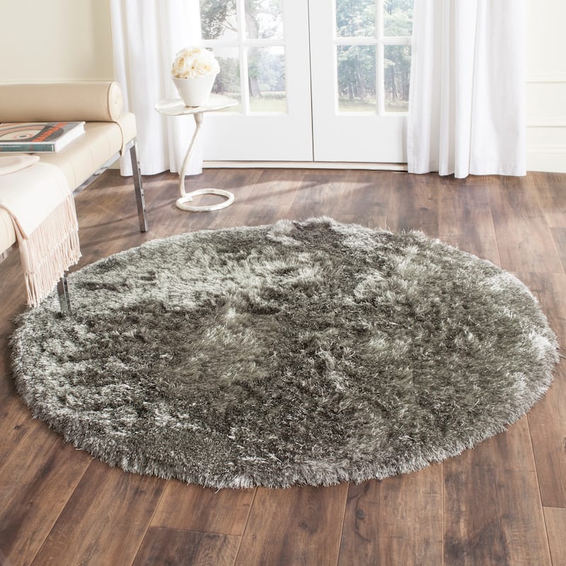 SAFAVIEH Handmade Paris Shag Danara 2.5-inch Thick Rug - 3' x 3' Round - Silver