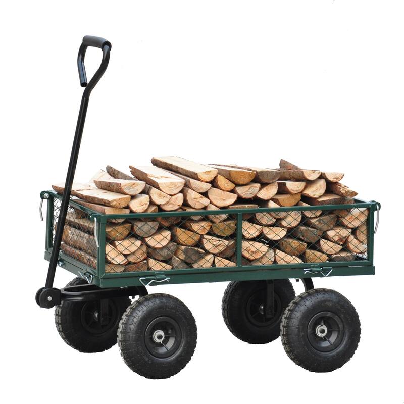 Wagon Cart Garden Cart Trucks for Transport Firewood & Garden Care - Green