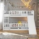 preview thumbnail 2 of 10, Twin Over Twin Low Bunk Bed with Fence and Ladder for Toddler Kids Teens