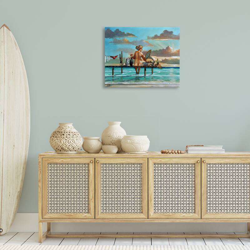 Stupell Woman & Cats Beach Sunset Canvas Wall Art Design By Ronald West