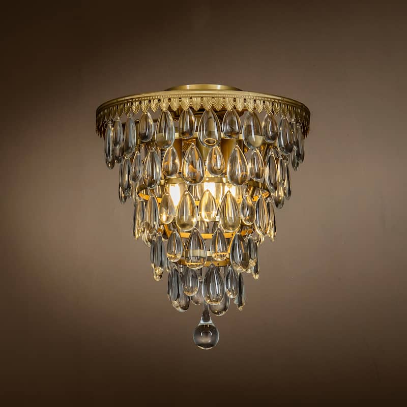 CraftHome Interior 3-Lights Antique Brass/Matte Black Teardrop Glass Flush Mount 12" Tiered Ceiling light - W12‘’ - Antique Brass