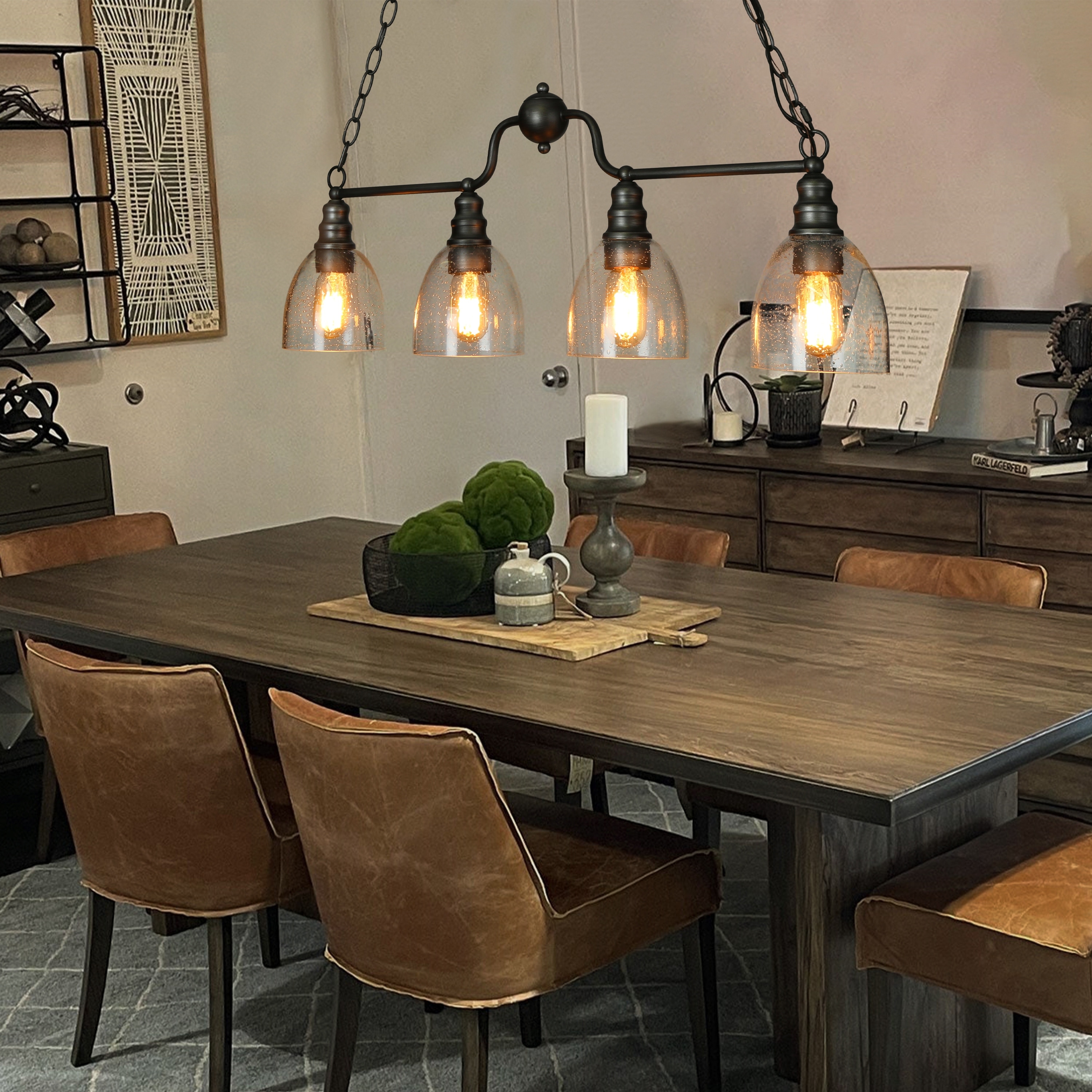 Modern Farmhouse 32inch Island Chandelier 4 light Globe Seeded Glass Shade for Dining Room On Sale Bed Bath Beyond 35379599