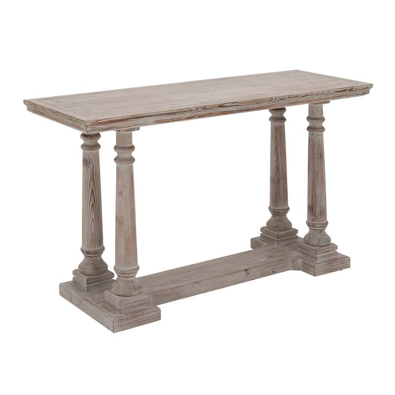 Light Brown Wooden Whitewashed Distressed Turned Console Table