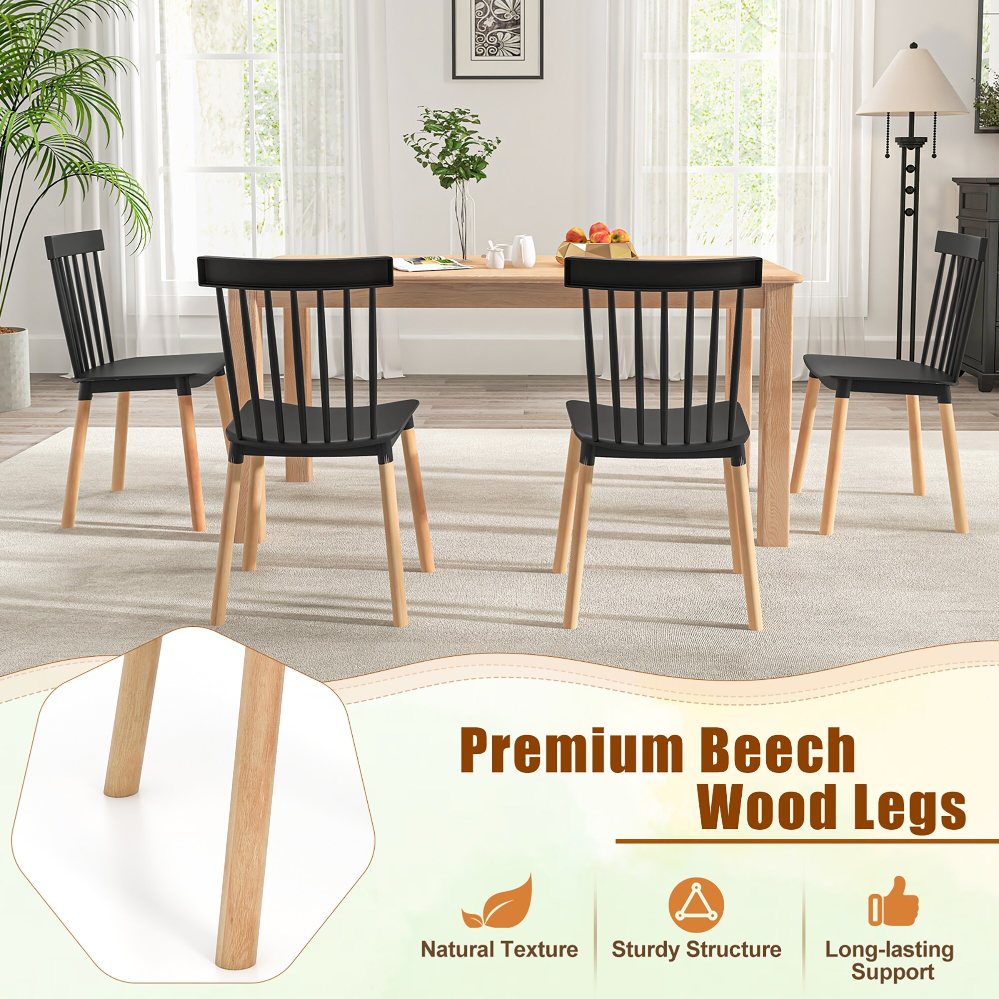Gymax Set of 4 Windsor Dining Chairs Dining Chairs w/ Spindle
