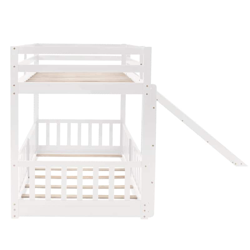 Twin Over Twin Bunk Bed with Slide and Ladder, White
