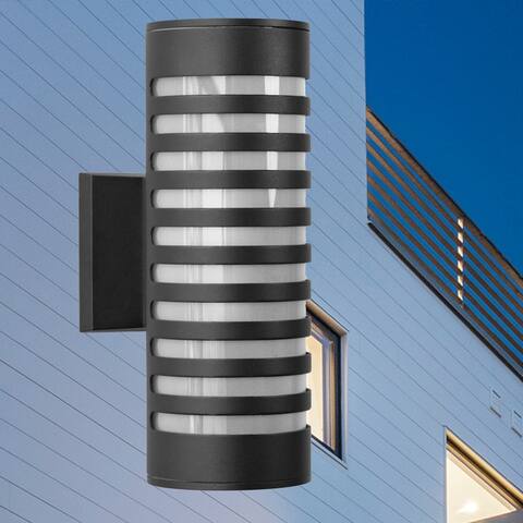 11.81 in. 2-Light Black Cylinder Modern E26 Base LED Indoor/Outdoor Porch Light Wall Lantern Sconce - N/A