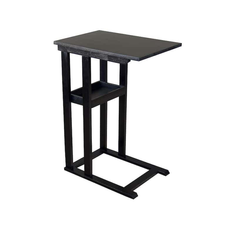 Solid Acacia Wood C Table With Storage Tray - Black
