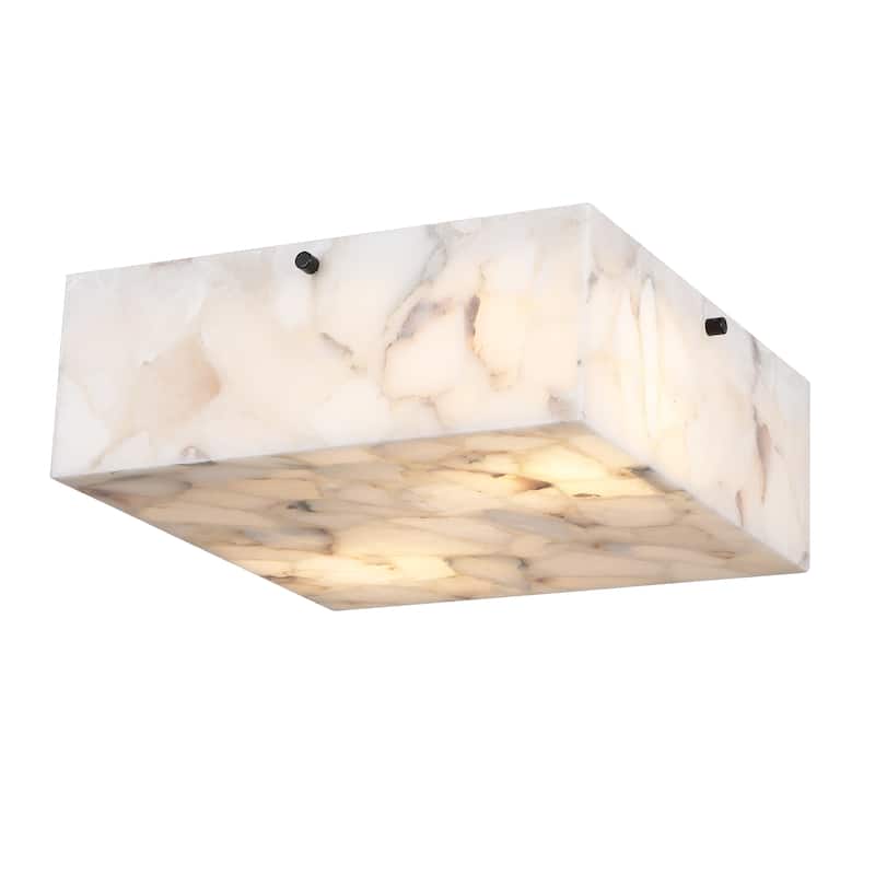 13" 2-Light Alabaster/Iron Square LED Flush Mount, By JONATHAN Y