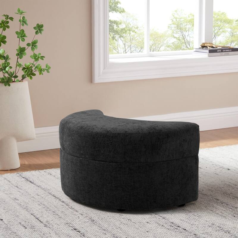 Moon Chenille Upholstered Storage Ottoman
