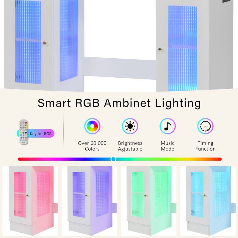 43.3" Vanity Desk with Large Mirror and Hollywood Bulbs