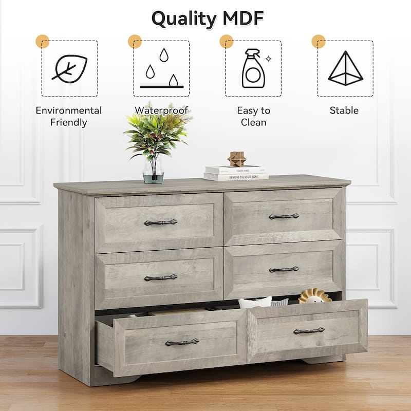Double Dresser for Bedroom Wood Chest of Drawers