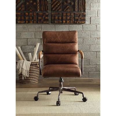 Vintage Industrial Style 360 Degree Swivel Adjustable Seat Height Executive Office Chair in Antique Top Grain Leather