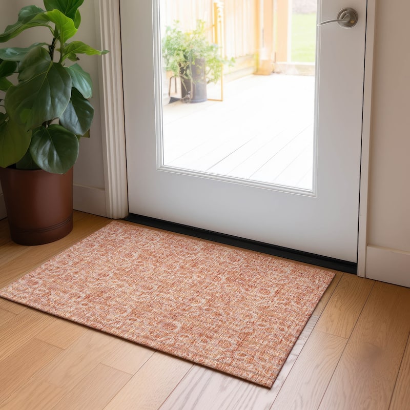 Machine Washable Indoor/ Outdoor Chantille Floral Rug - Salmon - 1'8" x 2'6"