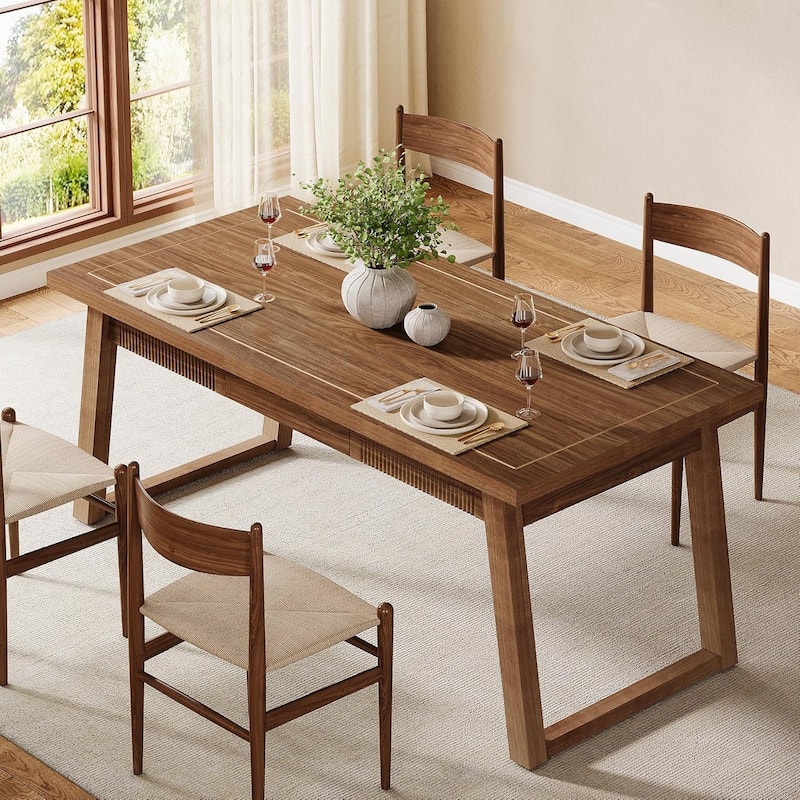 55 Inches Dining Table with Storage Drawer, Rectangular Dinner Kitchen Table