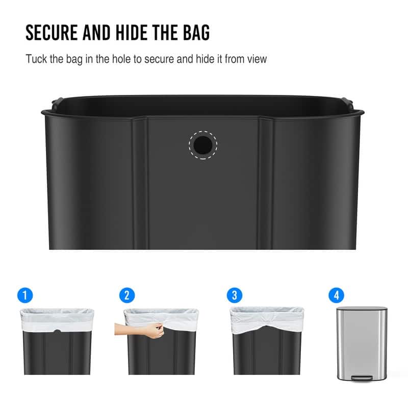 Black Grey 13 Gallon 50L Step-on Kitchen Trash Can with Soft Close for Home,Office